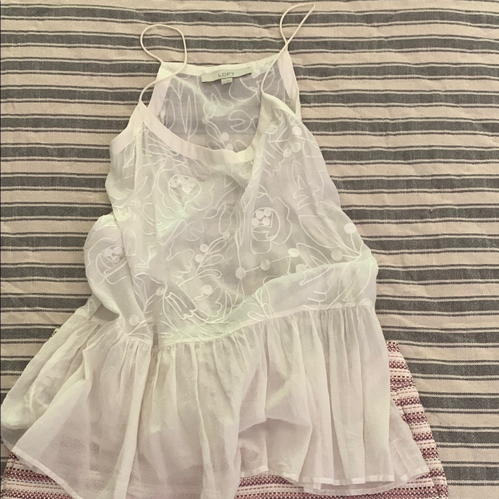 LOFT White Sheer Floral Top